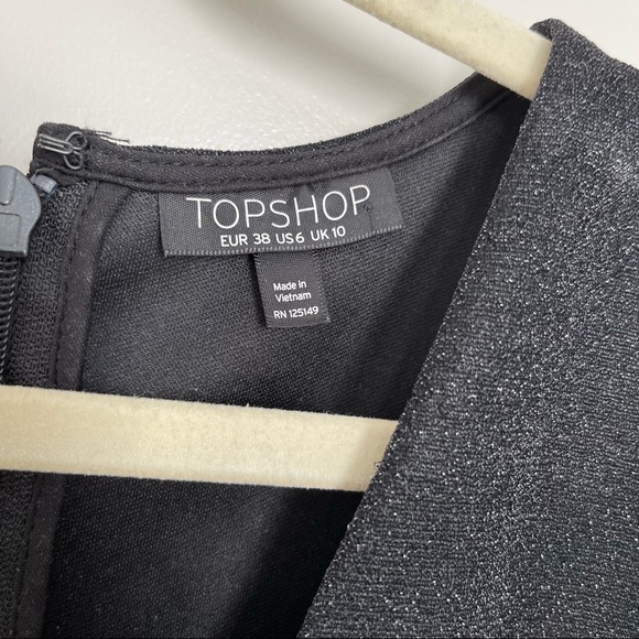 TOPSHOP black sparkly dress belted puff long sleeve Size US 6 - Picture 6 of 8